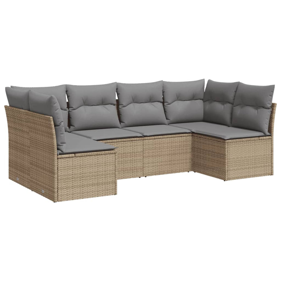 6-Delige Loungeset Met Kussens Poly Rattan Beige