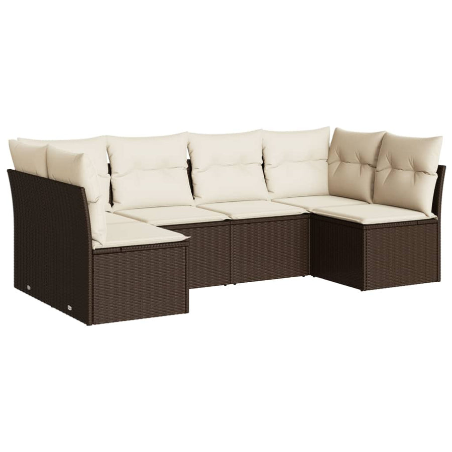 6-delige Loungeset met kussens poly rattan bruin Bruin en crème Zonder tafel