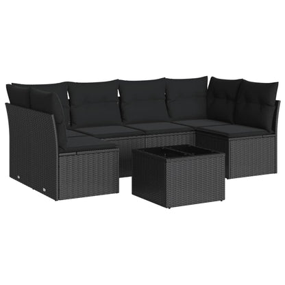 7-Delige Loungeset Met Kussens Poly Rattan Zwart