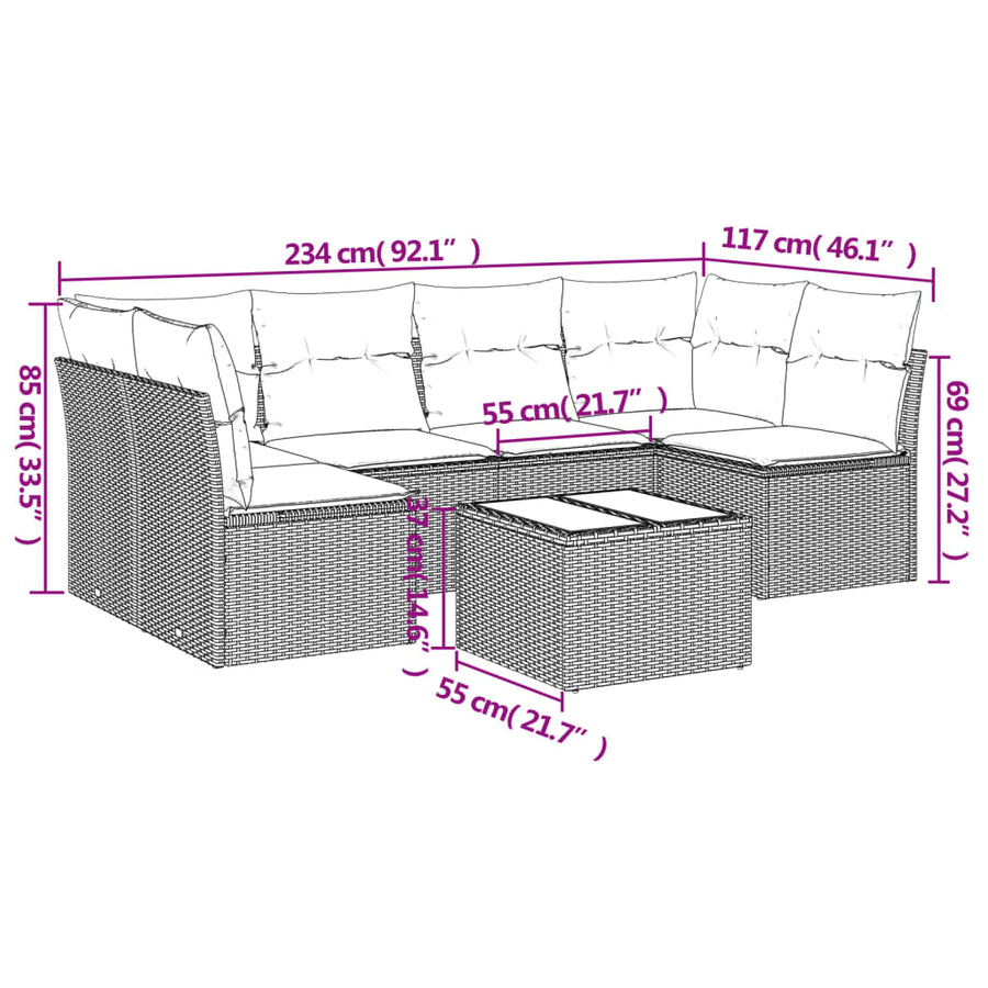 7-Delige Loungeset Met Kussens Poly Rattan Zwart