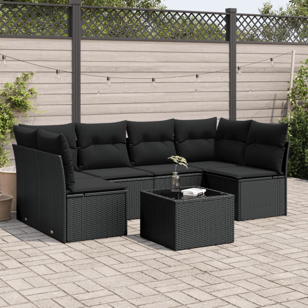 7-Delige Loungeset Met Kussens Poly Rattan Zwart