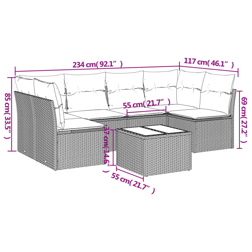 7-Delige Loungeset Met Kussens Poly Rattan Zwart