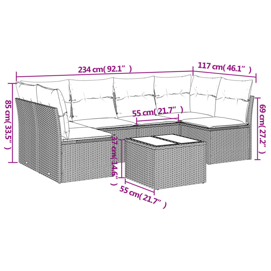 7-Delige Loungeset Met Kussens Poly Rattan Zwart