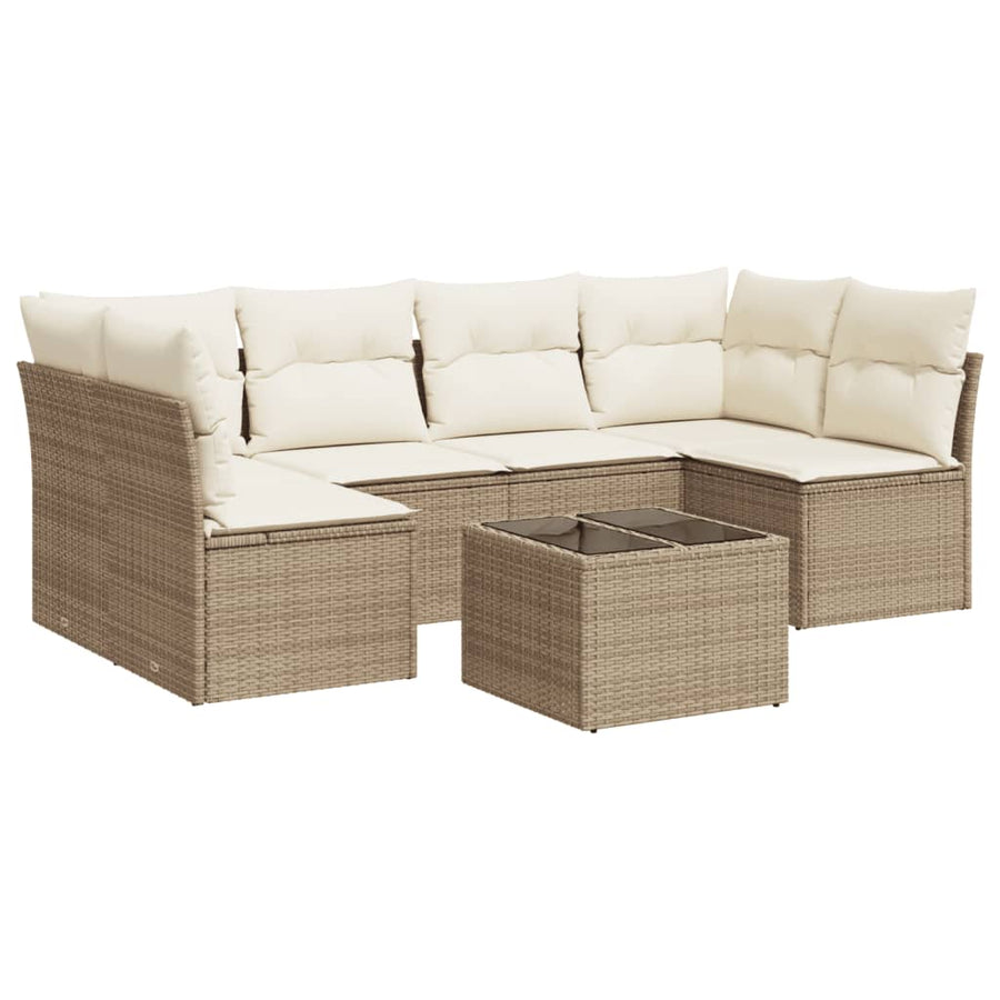 7-Delige Loungeset Met Kussens Poly Rattan Beige
