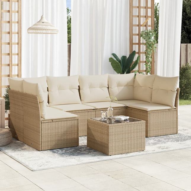 7-Delige Loungeset Met Kussens Poly Rattan Beige