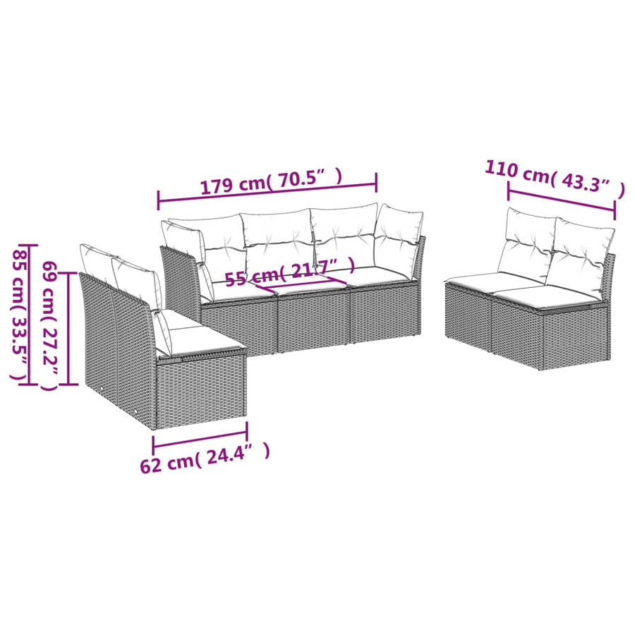 7-Delige Loungeset Met Kussens Poly Rattan Zwart
