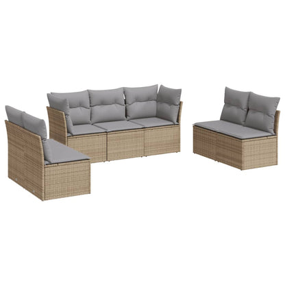 7-delige Loungeset met kussens poly rattan beige Beige en grijs Zonder tafel