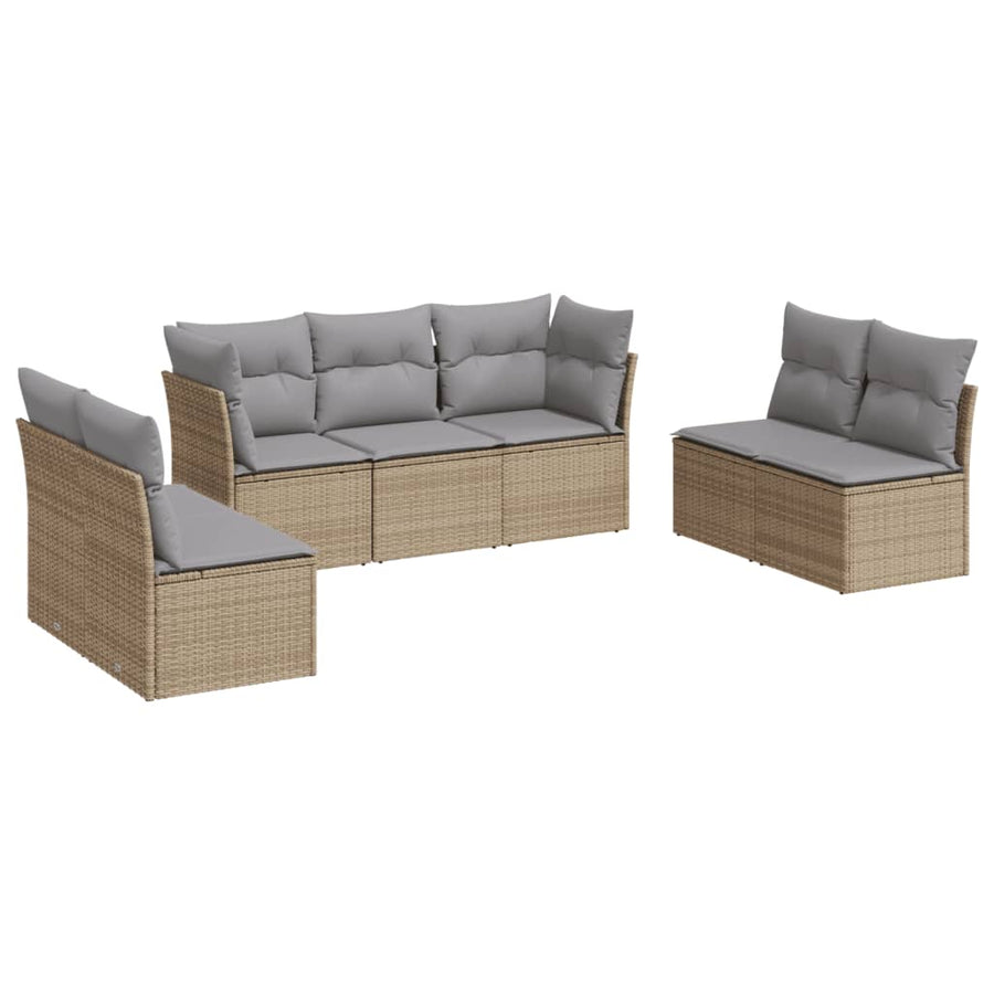 7-delige Loungeset met kussens poly rattan beige Beige en grijs Zonder tafel