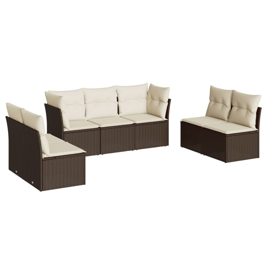 7-delige Loungeset met kussens poly rattan bruin 1 Bruin en crème