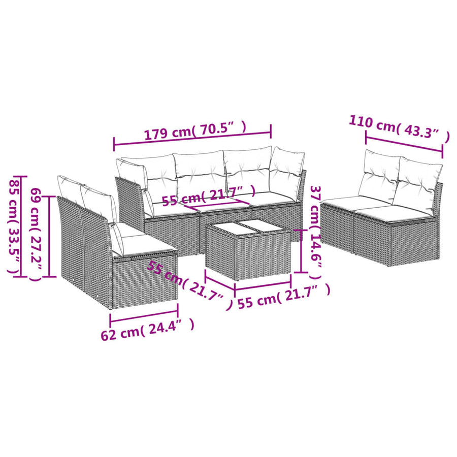 8-Delige Loungeset Met Kussens Poly Rattan Zwart
