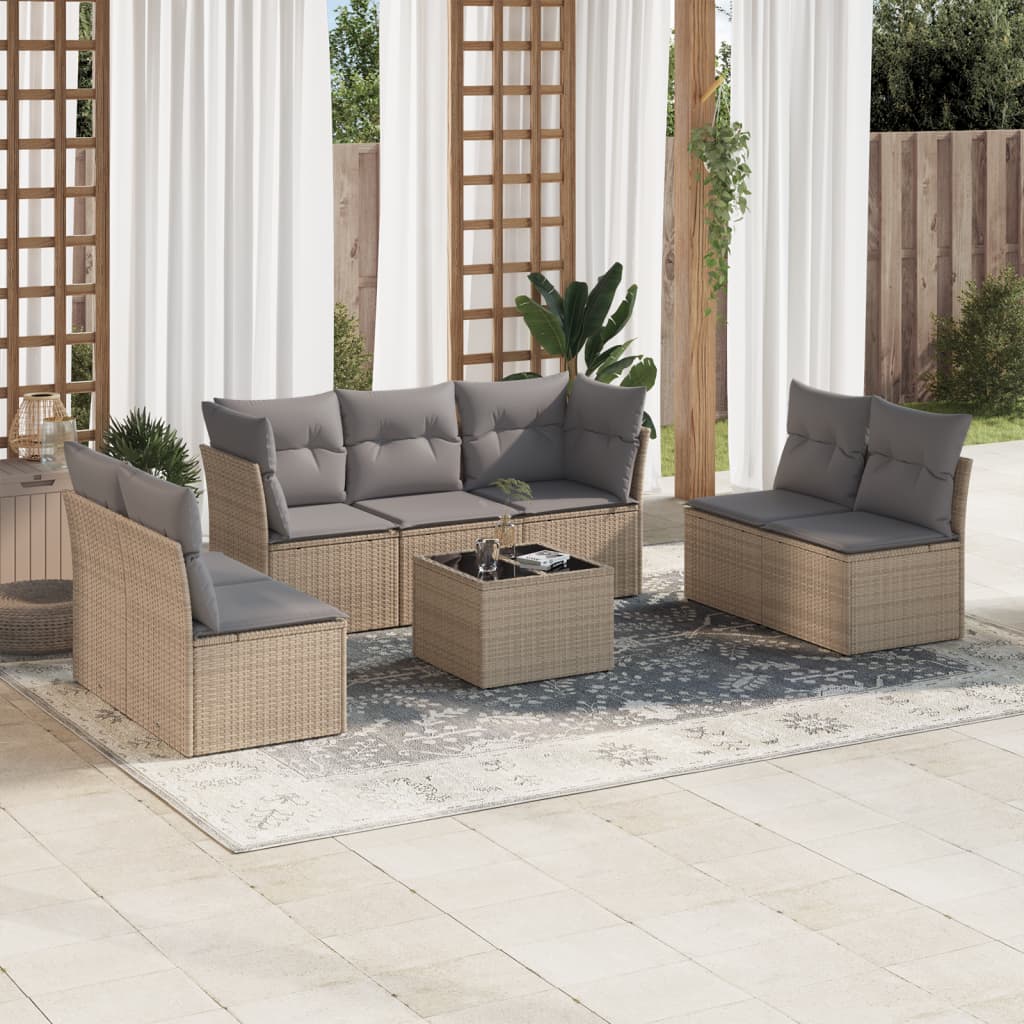 8-Delige Loungeset Met Kussens Poly Rattan Beige