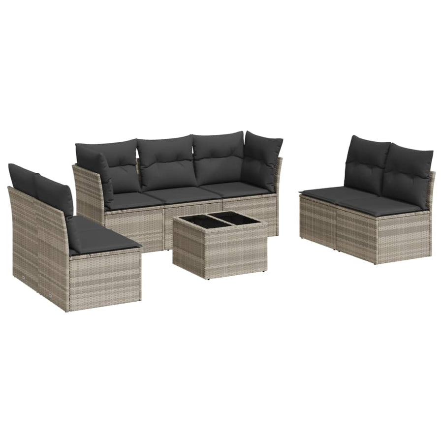 8-delige Loungeset met kussens poly rattan lichtgrijs