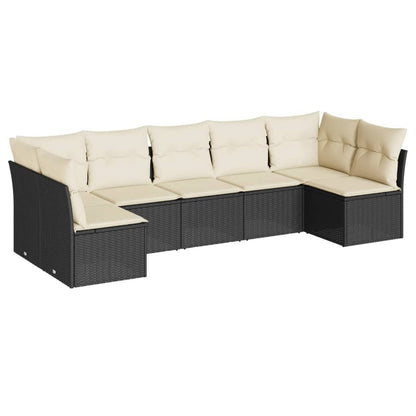 7-Delige Loungeset Met Kussens Poly Rattan Zwart