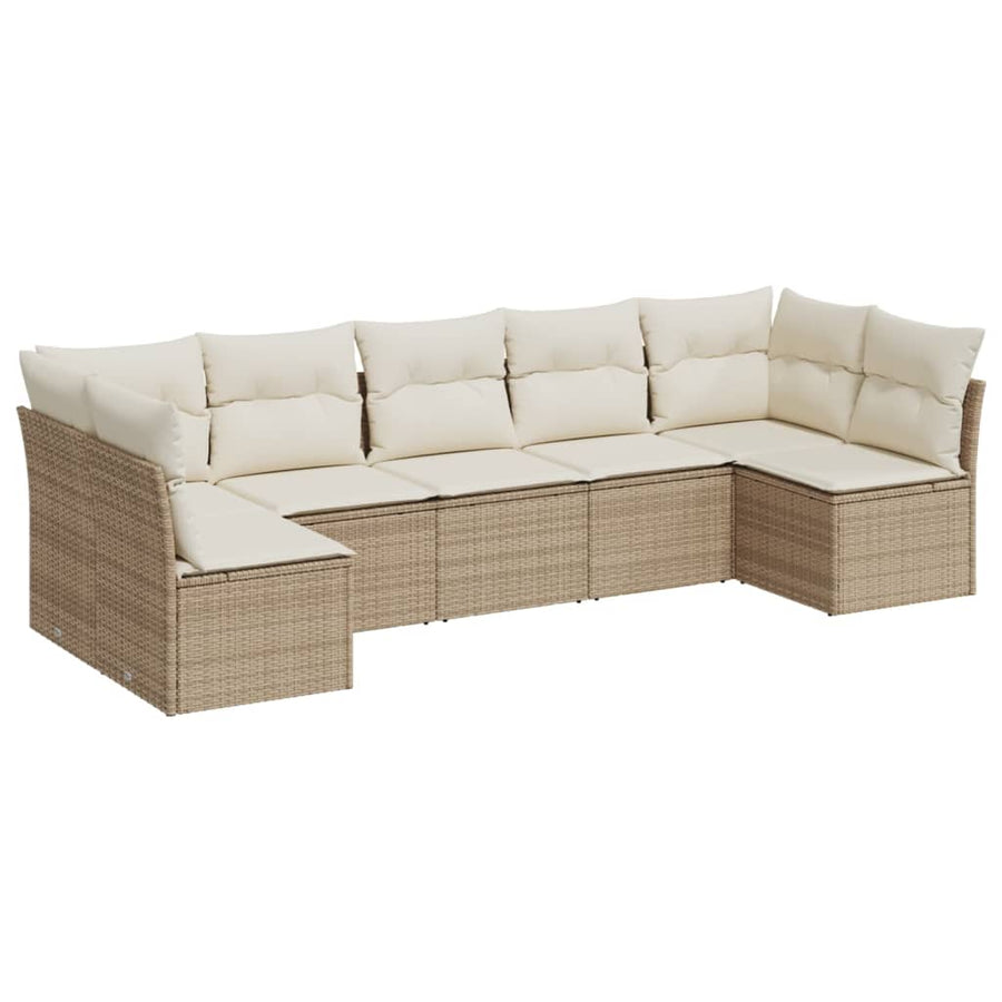 7-Delige Loungeset Met Kussens Poly Rattan Beige