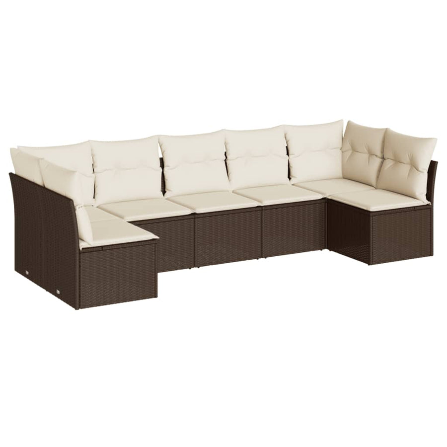 7-delige Loungeset met kussens poly rattan bruin 1 Bruin en crème