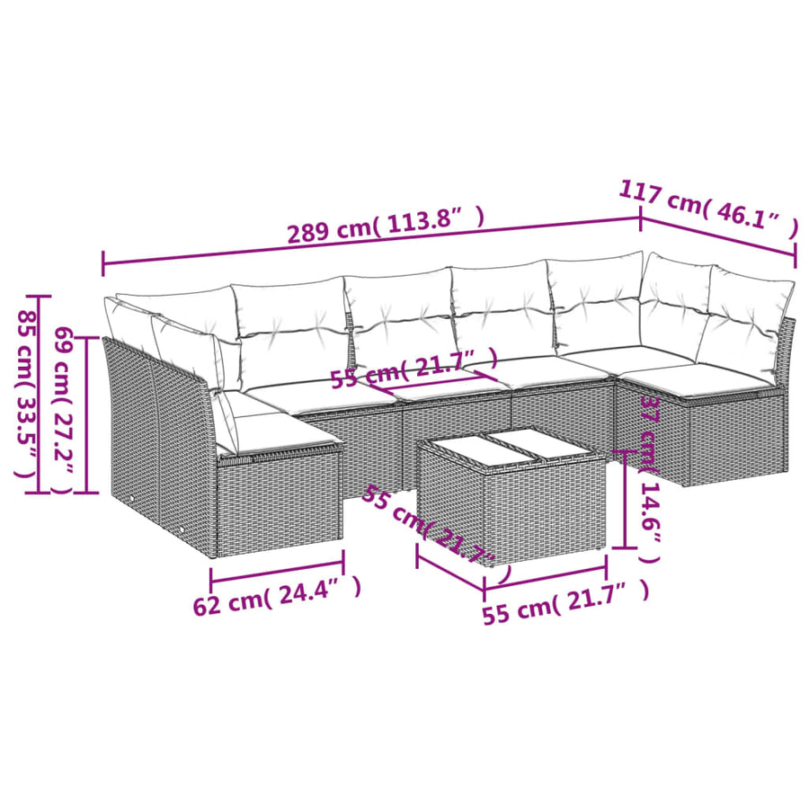 8-Delige Loungeset Met Kussens Poly Rattan Zwart