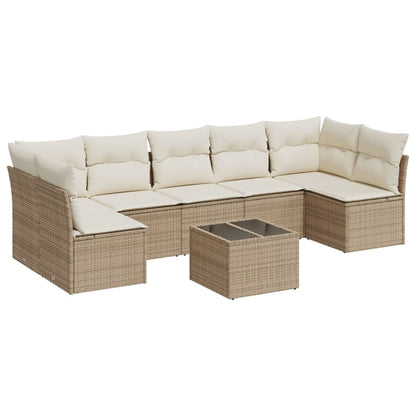 8-Delige Loungeset Met Kussens Poly Rattan Beige