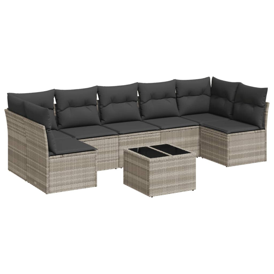 8-delige Loungeset met kussens poly rattan lichtgrijs