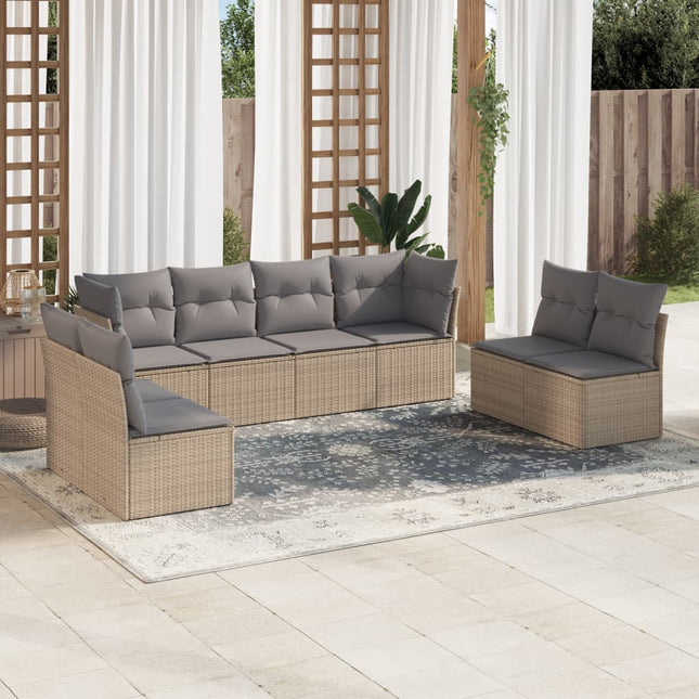 8-Delige Loungeset Met Kussens Poly Rattan Beige