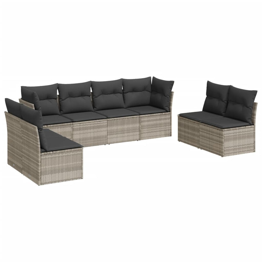 8-delige Loungeset met kussens poly rattan lichtgrijs