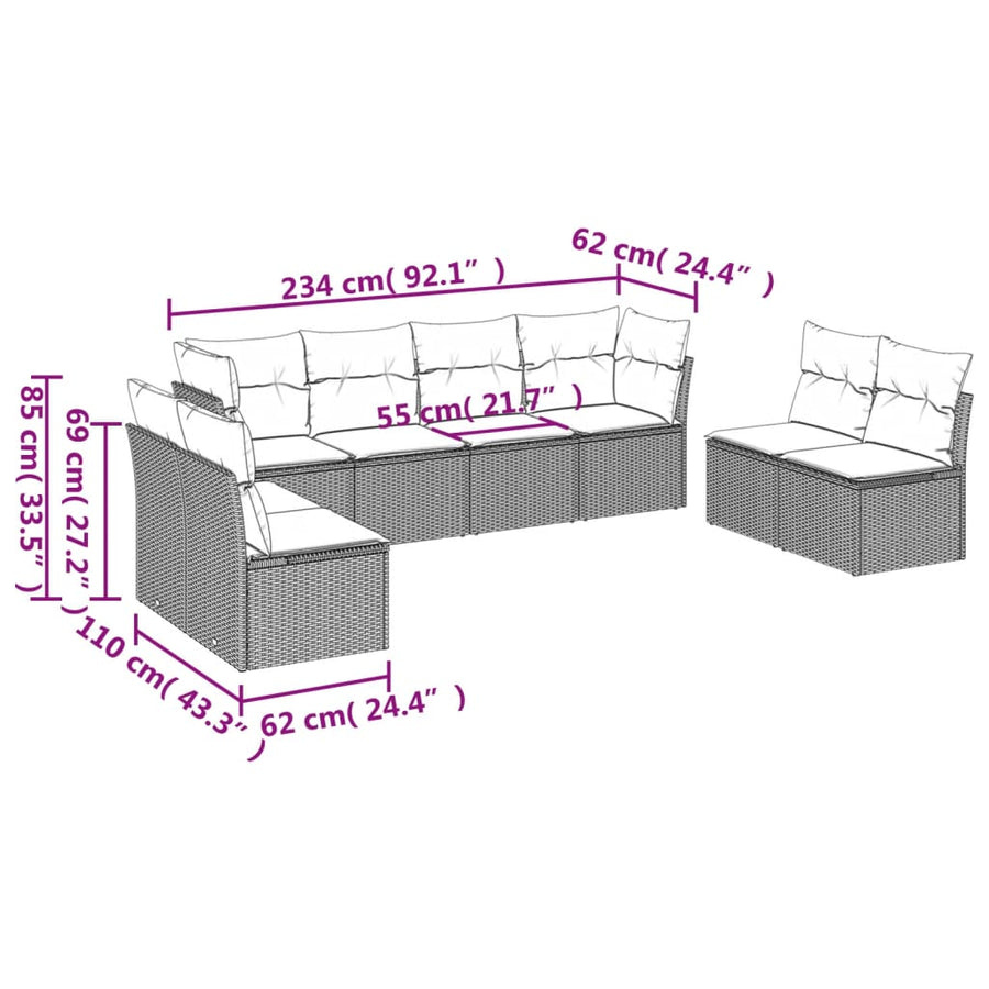 8-Delige Loungeset Met Kussens Poly Rattan Bruin