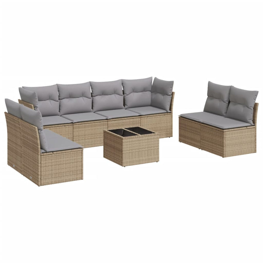 9-Delige Loungeset Met Kussens Poly Rattan Beige