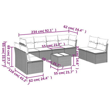 9-Delige Loungeset Met Kussens Poly Rattan Beige