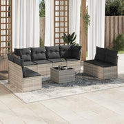 Loungeset poly rattan lichtgrijs 9-delig