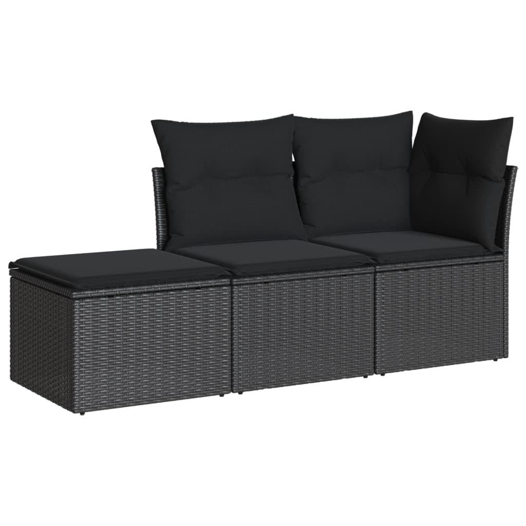 3-Delige Loungeset Met Kussens Poly Rattan Zwart