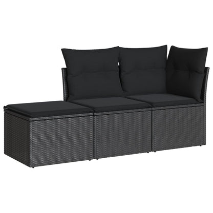 3-Delige Loungeset Met Kussens Poly Rattan Zwart