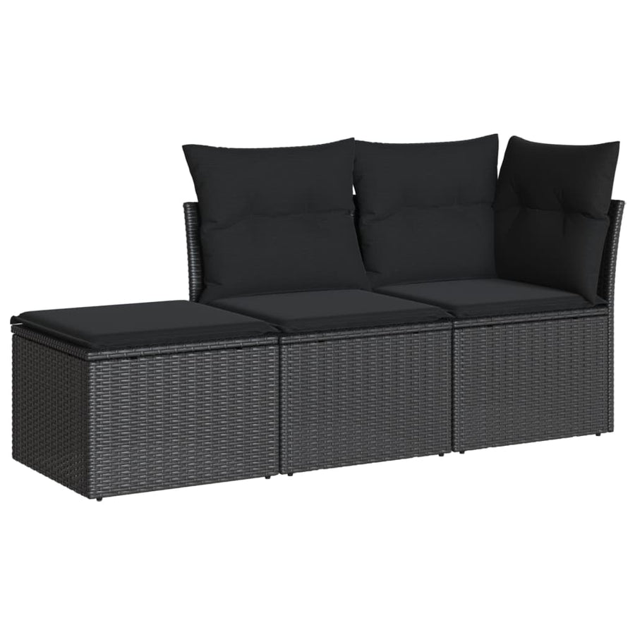 3-Delige Loungeset Met Kussens Poly Rattan Zwart