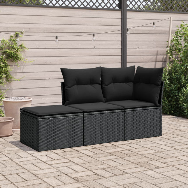 3-Delige Loungeset Met Kussens Poly Rattan Zwart