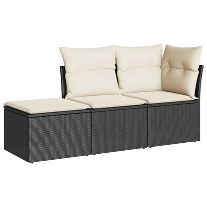 3-Delige Loungeset Met Kussens Poly Rattan Zwart