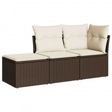 3-delige Loungeset met kussens poly rattan bruin Bruin en crème