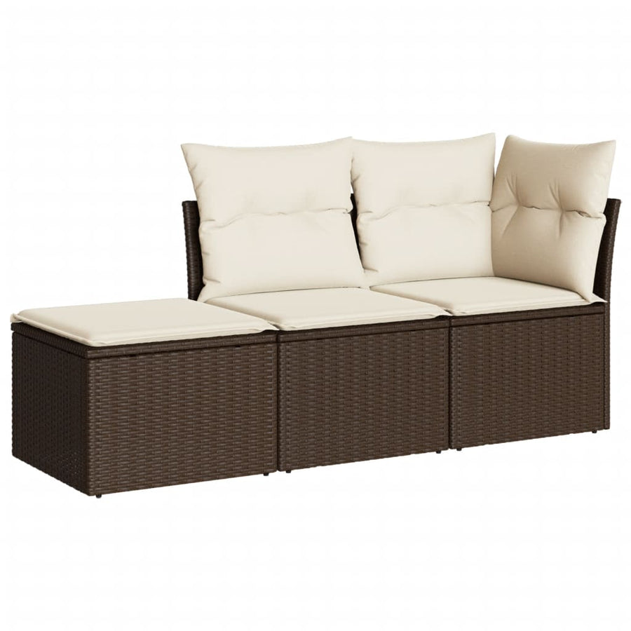 3-delige Loungeset met kussens poly rattan bruin Bruin en crème