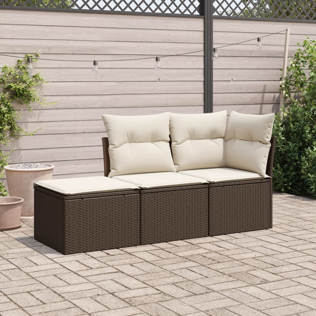 3-delige Loungeset met kussens poly rattan bruin Bruin en crème