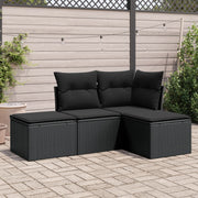 Loungeset 4-delig poly rattan zwart