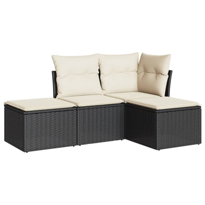 4-Delige Loungeset Met Kussens Poly Rattan Zwart
