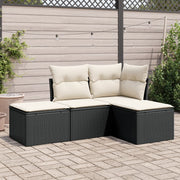 4-piece Loungeset with cushions poly rattan black
