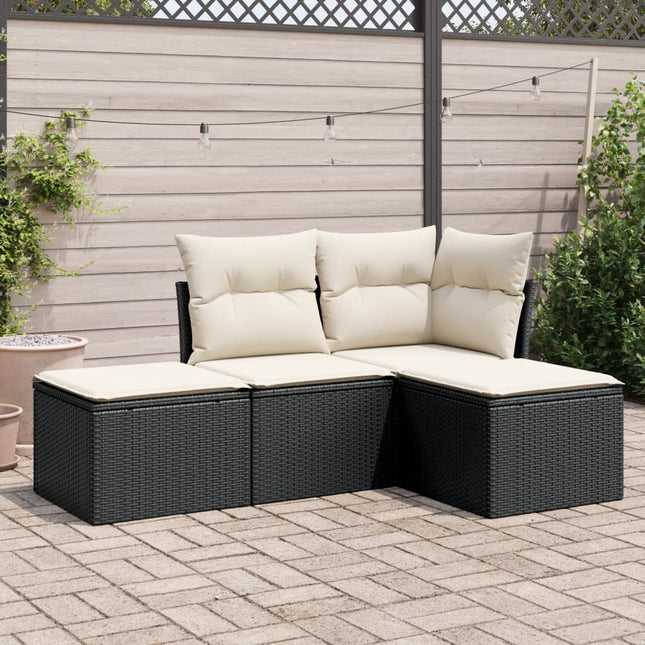 4-Delige Loungeset Met Kussens Poly Rattan Zwart