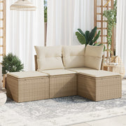 Loungeset 4-delig poly rattan beige met kussens