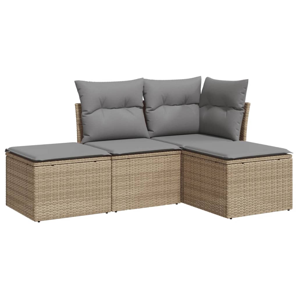 4-Delige Loungeset Met Kussens Poly Rattan Beige