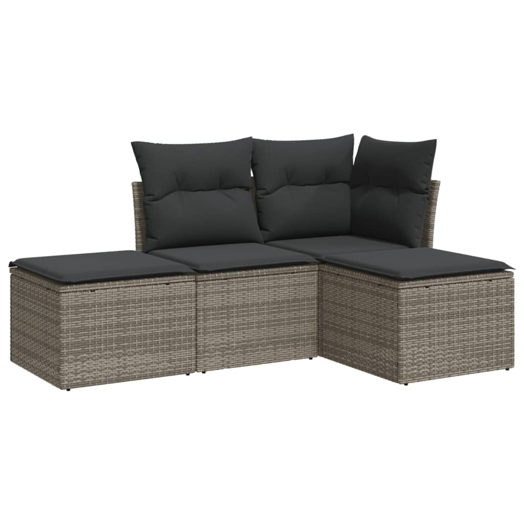4-Delige Loungeset Met Kussens Poly Rattan Grijs