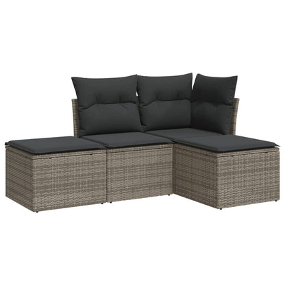 4-Delige Loungeset Met Kussens Poly Rattan Grijs