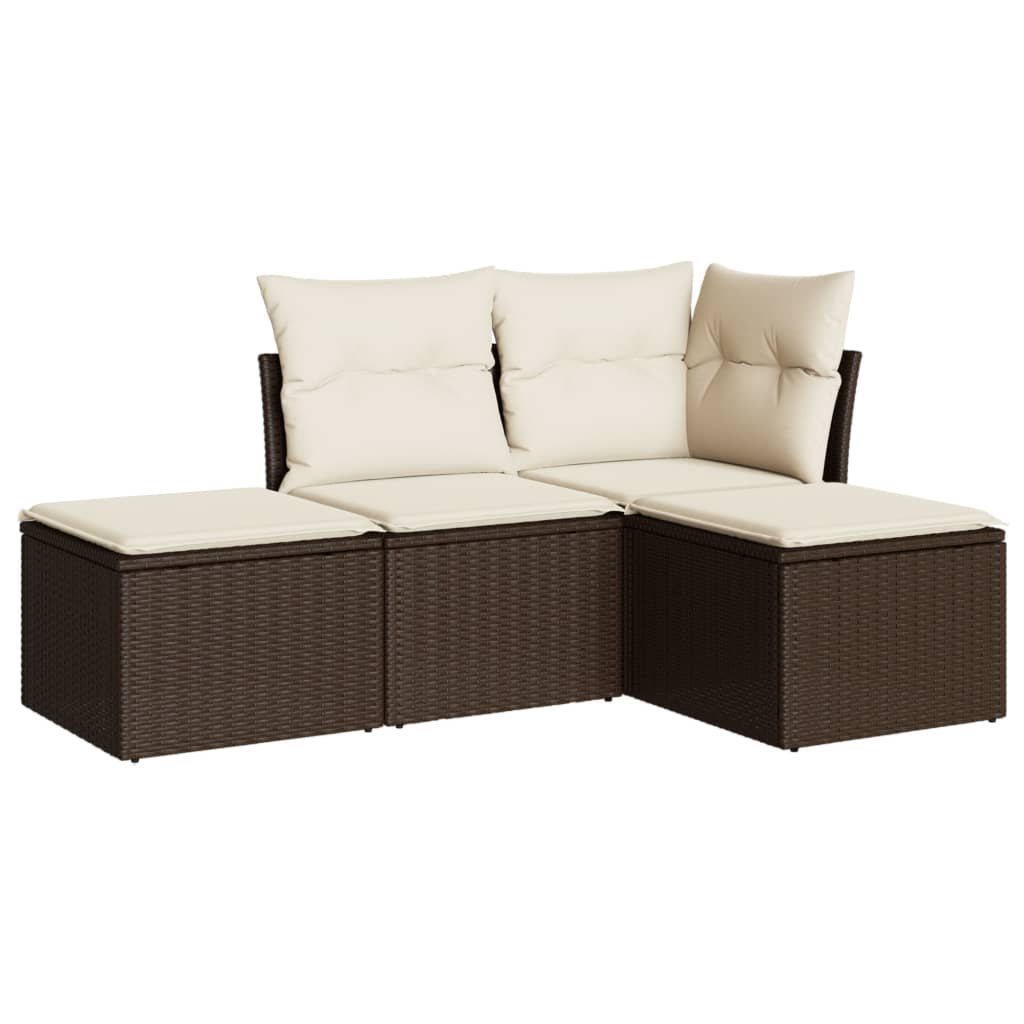 4-delige Loungeset met kussens poly rattan Bruin en crème Zonder tafel