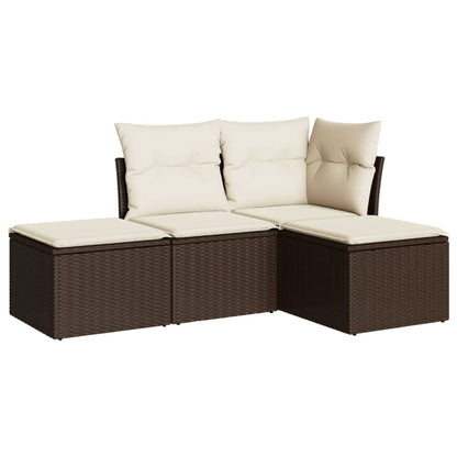 4-delige Loungeset met kussens poly rattan Bruin en crème Zonder tafel