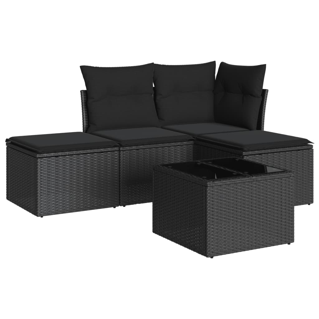 5-Delige Loungeset Met Kussens Poly Rattan Zwart