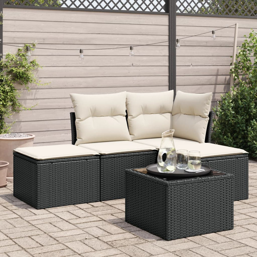5-Delige Loungeset Met Kussens Poly Rattan Zwart