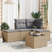 5-piece Lounge Set with Cushions Poly Rattan Beige
