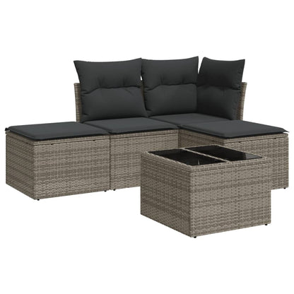 5-Delige Loungeset Met Kussens Poly Rattan Grijs